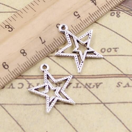 20pcs Charms Star Pentagram 23x20mm Tibetan Bronze Silver Color Pendants Antique Jewelry Making DIY Handmade Craft