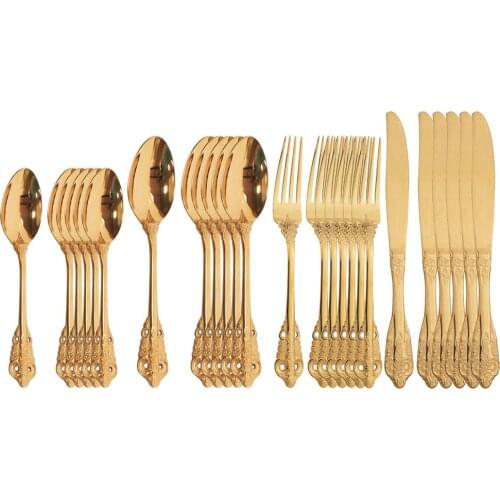 24Pcs Rose Gold Stainless Steel Dinnerware Fork Copper Knife Scoop Dinner Fork Teaspoon Cutlery Set Tableware For Party Wedding