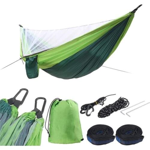 290*140cm Camping Garden Hammock with Mosquito Net Outdoor Furniture Portable Hanging Bed Strength Parachute Fabric Sleep Swing