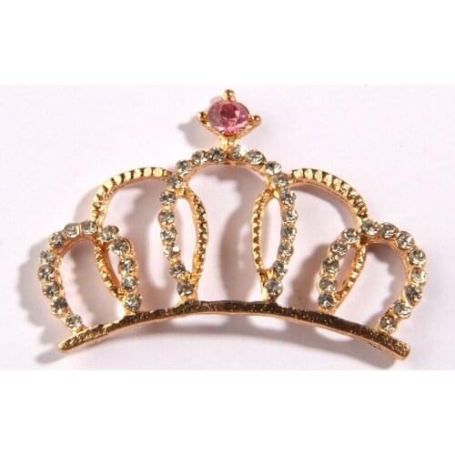 5PCS 36*49MM High Quality Plating Crystal Metal Crown Shape Rhinestone Buttons Embellishment For Wedding Invitation Jewelry