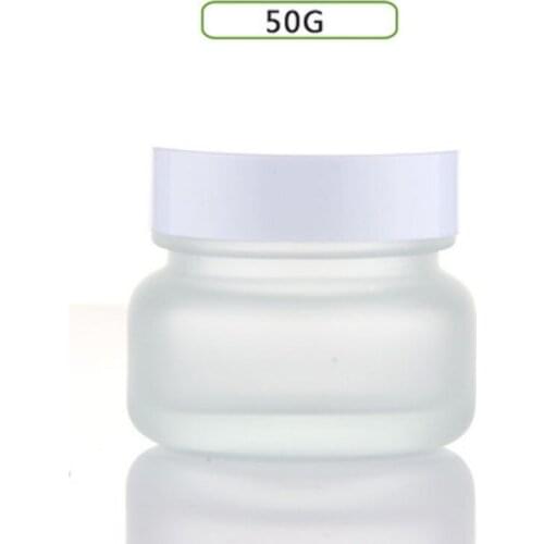 50G frosted glass cream jar with white/black/wooden shape lid for night cream/eye cream/essence/moisturizer/hair wax packing