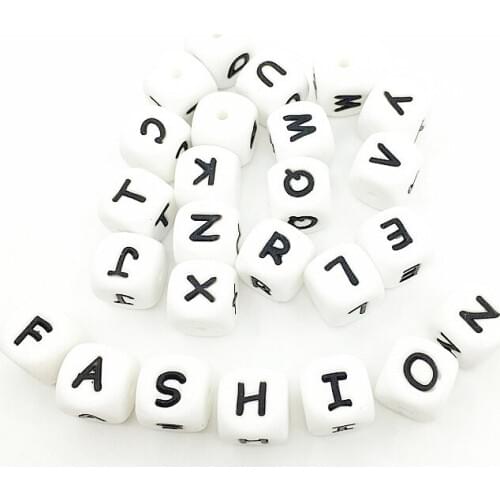50pcs Silicone Letter Beads Baby Teether for baby Name on Pacifier Chain Clips 12MM Chewing Alphabet Bead Necklace Teething Toys