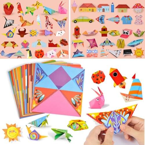 54 Sheets Montessori Toys Origami DIY Craft Animal Nature Handcraft Paper Art Early Education for Kids Children Learning