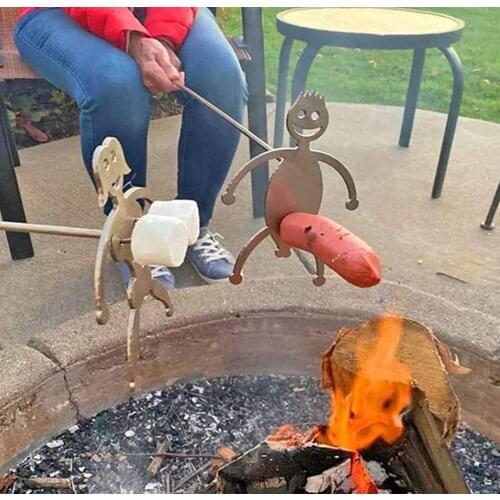 Barbeque accessories Bbq Creatieve Vork Voor Hot Dog vrouwen & Mannen Vormige Rvs Camp Fire Roosteren Stok Metalen Spies Stok