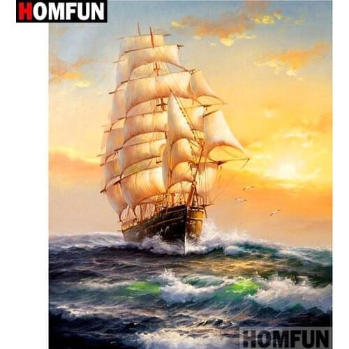 HOMFUN Full Square/Round Drill 5D DIY Diamond Painting "Ship sunset" Embroidery Cross Stitch 5D Home Decor A01216