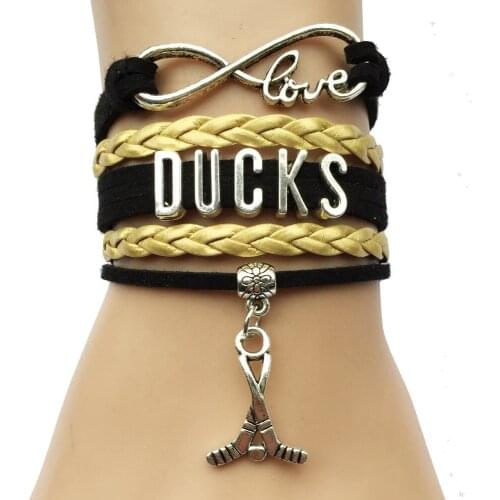 Infinity Love Ducky Hockey Bracelet- Team Color Leather Braided Velvet Sports Friendship Gift