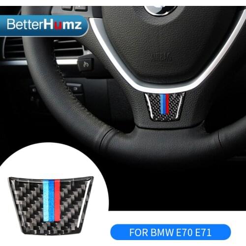 BETTERHUMZ Carbon Fiber Steering Wheel M Stripe Emblem 3D Car Sticker For BMW X6 E71 X5 E70 2008-2013 Car Styling Accessories