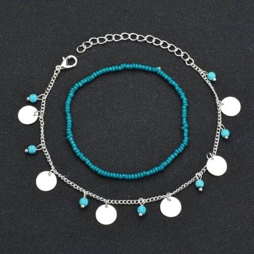 Bohemian Beach Beads Stone Sequins Foot Chain Anklets Trendy Handmade Gold Silver Adjustable Ankle Bracelets on Leg for Women