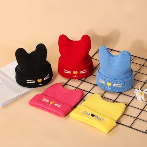 Cute Kitten Baby Hats Cartoon Warm Thermal Knitted Caps Autumn Winter Soft Hat for Boys Girls Infants Kids 18*17cm Wholesale