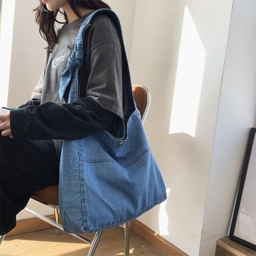Denim Tote Bags Shopper Bags 2021 Women Designer Handbags Girls Fashion Casual Vintage Large Capacity Solid Color Crossbody Bags