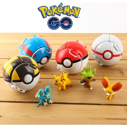 Original Takara Tomy Pokemon Action Figure Toy 7cm ABS Pop-up Poke Ball Pikachu Fennekin Chespin Froakie for Kids Christmas Gift