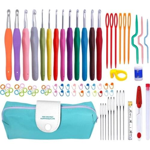 LMDZ Ergonomic Handle Crochet Hooks, Crochet Hooks Set with Knitting Needles, Large Eye Blunt Needles, Colorful Crochet Needles