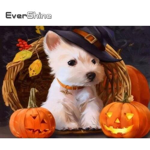 Evershine Diamond Painting Animals Dog Diamond Embroidery Full Square Drill Halloween Cartoon Pumpkin Art Painting Rhinestones