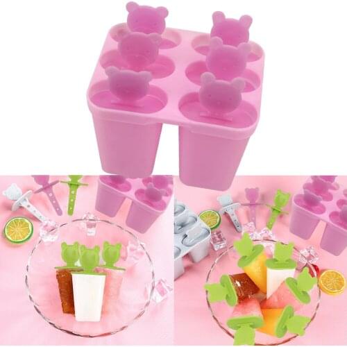 HILIFE Frozen Ice Cube Bear Handle Mould Tray Pan Popsicle Maker DIY Ice Cream Tools 6 Cell Molds Kitchen Tool Ice Moulds
