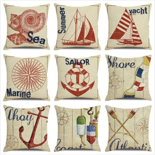 Fuwatacchi Cartoon Nautical Element Cushion Cover Kids' Room Decoration Home Sofa Chair Throw Pillows Covers Linen Pillowcases