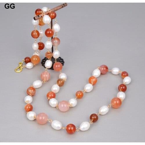 N122206 42" 13MM Pearl&Carnelian Necklace