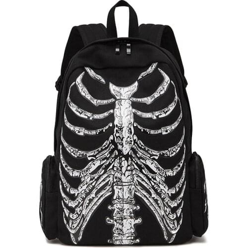 Canvas Backpack Halloween Multi-functional School Bags Skull Skeleton Printed Backpack Women Gothic Designer Travel Bag Mochilas