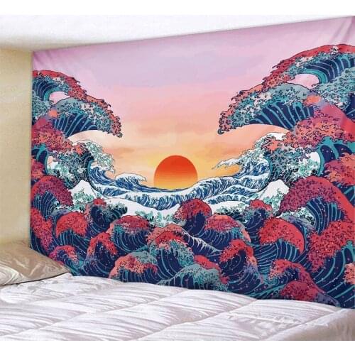 Art ocean wave tapestry hand-painted ocean wave wall hanging bohemian home decoration living room bedroom dormitory 6 sizes