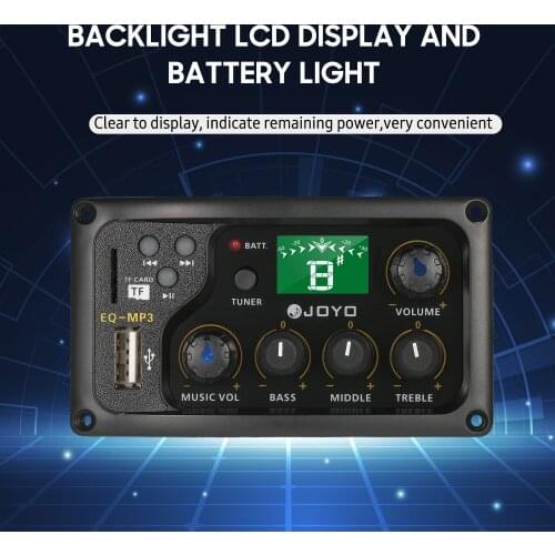 JOYO EQ-MP3 3-Band EQ Equalizer System Acoustic Guitar Preamp EQ Equalizer Piezo Pickup LCD Tuner Amplifier Guitar Accessories