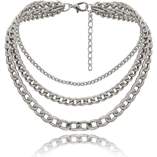 Chunky Stainless Steel Necklaces for Women Cuban Link Chains Punk Chain Silver Statement Collar Necklace