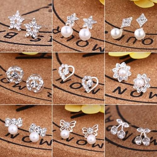 Cute Mini Crystal Rabbit Square strawberry Earrings For Women Girls Fashion Geometric Stud Ear Jewelry Birthday Gifts