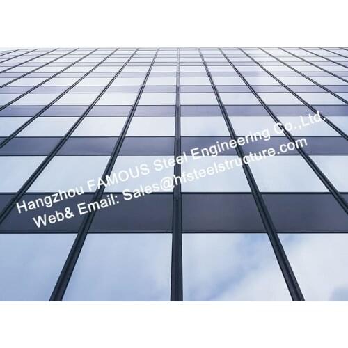 Monolithic Glass Facade Curtain Wall Unitized and Fabricated with Insulated Thermal Broken Exposed Frame
