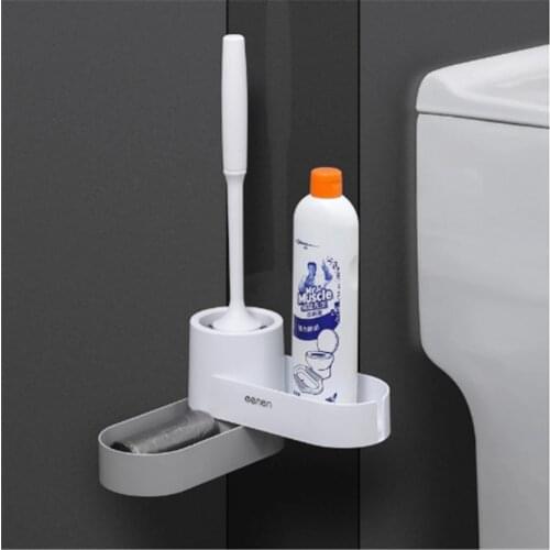 Wall-Mounted Toilet Brush Holder Durable Soft 360 Degrees Head Scrubber Long Handle Cleaning Brush Rotating Corner Storage Box