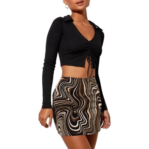 Hirigin New Womens Bodycon Mini Skirt High Waist Asymmetric Striped Print Zip Up Pencil Short Hip Skinny Skirt