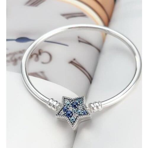 Authentic 925 Sterling Silver Pan Bracelet Creative Bright Star Fashion Five Pointed Star Bracelet Fit Diy Charm Women Jewelry