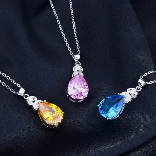 QTT New Trend S925 Sterling Silver Chain Necklace For Women Water Drop AAA Zircon Stone Neck Pendant Wedding Jewelry