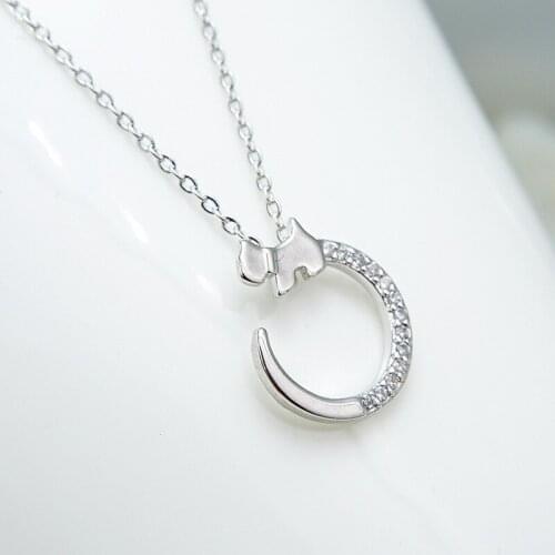 S925 Sterling silver necklace lady sweet puppy moon necklace Korean fashion necklace with diamond clavicular chain