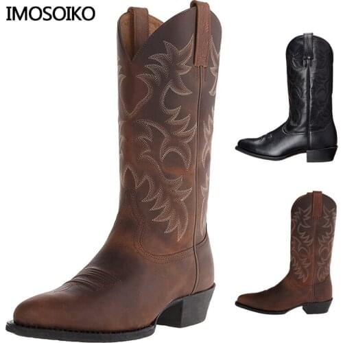 2021 Winter Burst Embossed Embroidery High Heel Wooden Root Western Style Cowboy Boots Mens Hiking Shoes Size 38-48