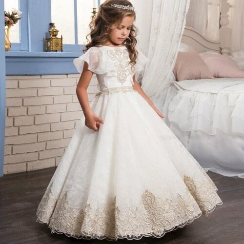 0-12 Stunning Sleeveless Holy Communion Dresses Cream Kids Floor Length Ruffles Lace Satin Tulle Ball Gowns Girls Birthday Dress