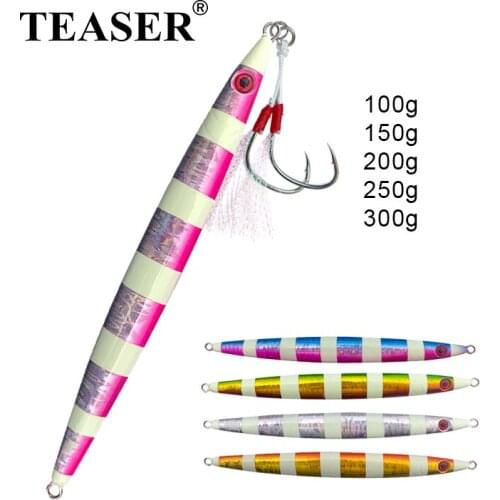 TEASER 100g 150g 200g 250g 300g Japan Laser Saltwater Jigging Fishing Lure Zebra Luminous Lure Saltwater Bait With Assist Hooks