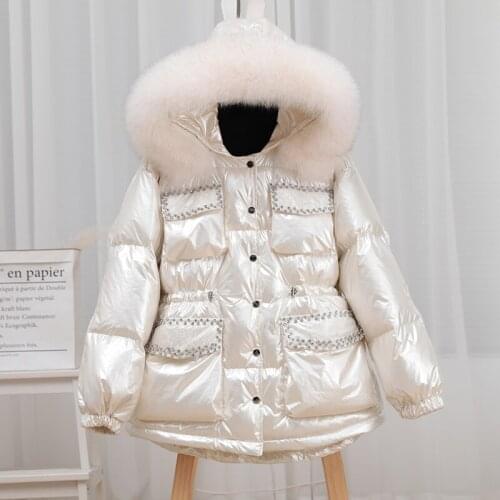 Natural Fox Fur Hooded Winter Down Coat Women White Duck Down Jacket Puffer Coats Thick Female Down Parkas Outwear Oversize