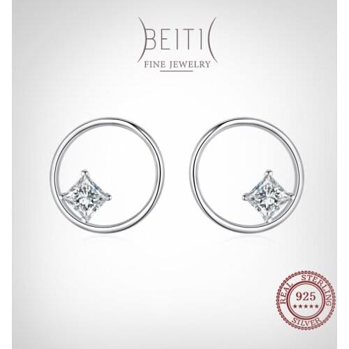 Beitil Real 925 Sterling Silver Fashion Hollow Out Round Clear CZ Stud Earrings For Women Girls Anti-allergy Fine Jewelry Gifts