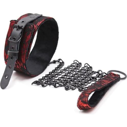 Lace Genuine Leather Bondage Choker Collar With Metal Chain Sex Toys For Adults Erotic Bdsm Bondage Games