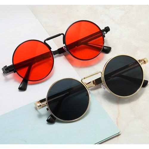 Women Metal Punk Vintage Sunglass Round Sunglasses Men Brand Designer Fashion Glasses Mirror Lens High Quality Oculos UV400