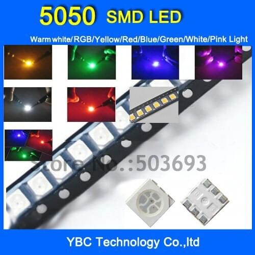 5050 SMD LED 8colorX20pcs=160pcs Pink/White/Blue/Red/Yellow/Green/Warm white/RGB Light Diode Wholesale