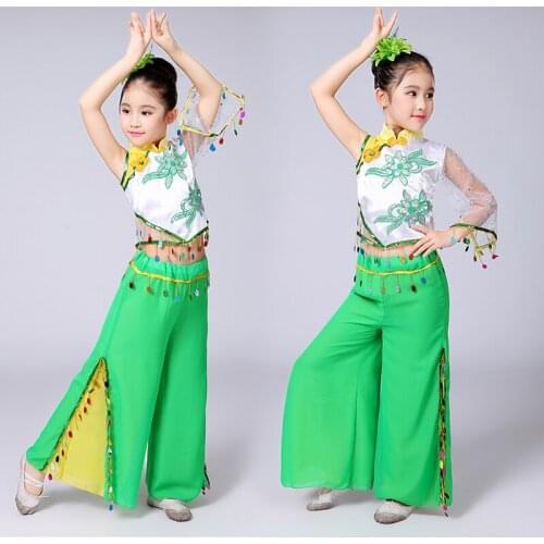 Yangko Dance Clothing Chorus Drum Fan Dance Costumes for National Children Chinese Folk Dance Costume Performances Wear