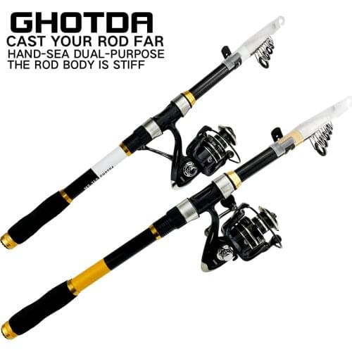 2.1-3.6m Carbon Telescopic Fishing Rod Combo Spinning Reel Fishing Set Travel Stick