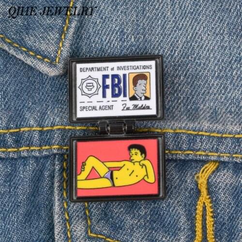 QIHE JEWELRY X-Files Pins FBI Fox Mulder ID Card Brooches Enamel pins Lapel pins Badges X-Files Jewelry Brooches for Geek