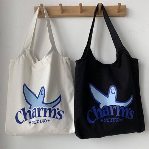 2020 Women Canvas Vest Shoulder Bags Tote Large Capacity Cartoon Letter Handbags Students Girls Korea Cotton Cloth Shopper Bags