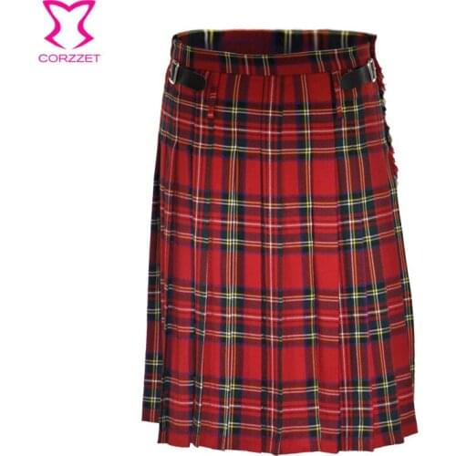 Red Cotton Plaid Belt Short Skirts Womens Casual School Kawaii Sexy High Waist Mini Pleated Skirt Gothic Punk Ladies Saia Faldas