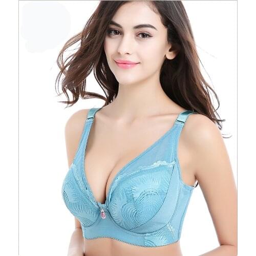 Sky Blue Lace push up sexy bras for women,solid soutien gorge cotton padded full lace C D E F cup bra plus size top vs bh C3203