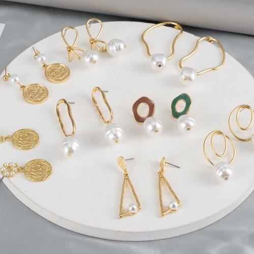 Womens Earrings Round Design Earrings for Women Statement Geometric Coin Pearl Pendants Earrings 2021 Dangle Earrings Jewelry
