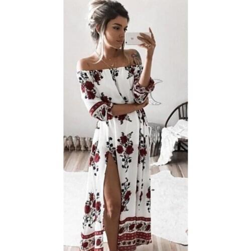 ZITY Women Ladies Clothing Dress Chiffon Floral Long Sleeve Party Flower Casual Long Maxi Dresses Women Summer Sundress