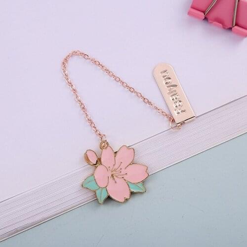 2pcs Diy Pendant Bookmarks Alloy Bookmark Cherry Blossoms Multicolor Flower Stationery Books Clips Teacher Gift Book Holder Tab
