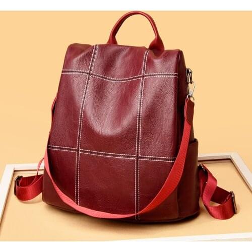 2021 New High Quality Leather Backpack Women Shoulder Bags Multifunction Travel Backpack School Bags for Girls Bagpack mochila