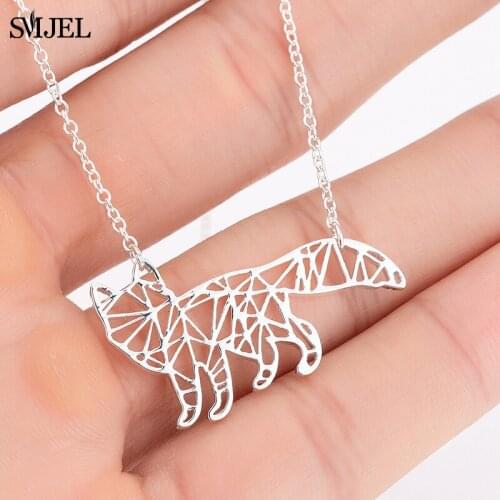 2021 Origami Fox Necklace Pendant For Women Stainless Steel Jewelry Fashion Animal Sardine Deer Dog Owl Necklace Accessories